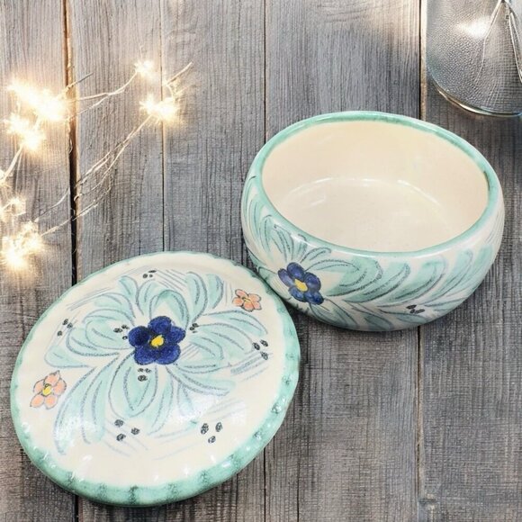 Mexico Pottery Folk Art Trinket Dish Jewelry Holder Container Jar Hand Made VTG - Picture 1 of 15